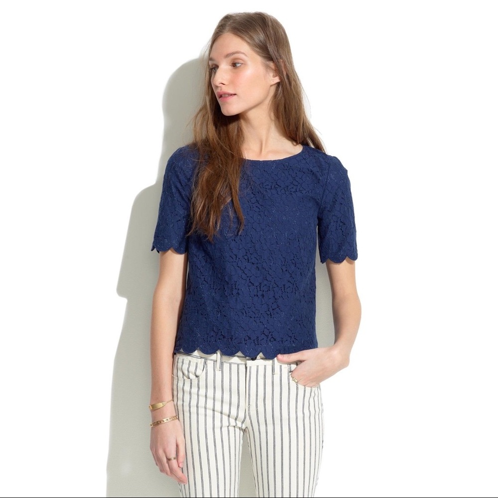 Madewell Lacebloom Tee - Navy Scallop Lace XS/S